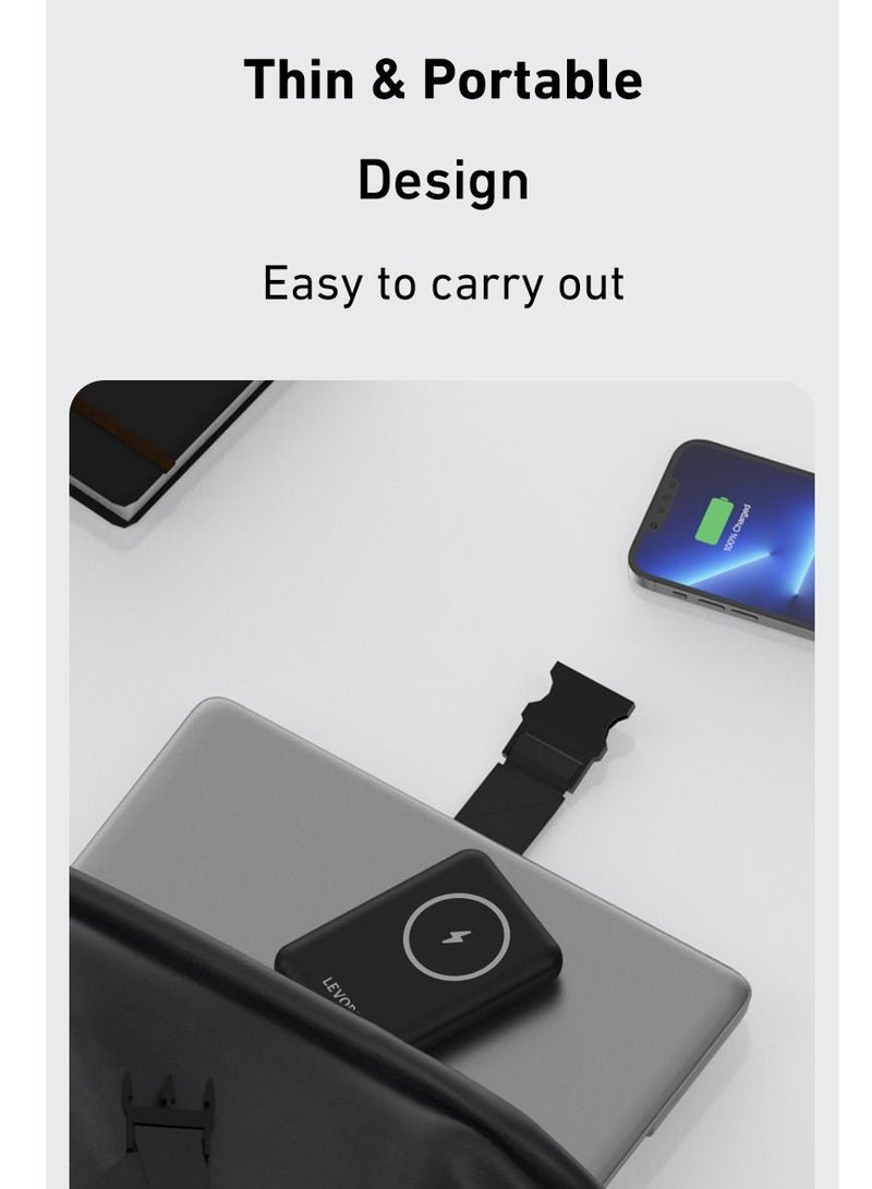 Levore Wireless Magnetic PowerBank 5000mAh, Fast Charging USB-C PD20W, 15W - Black - Image 3